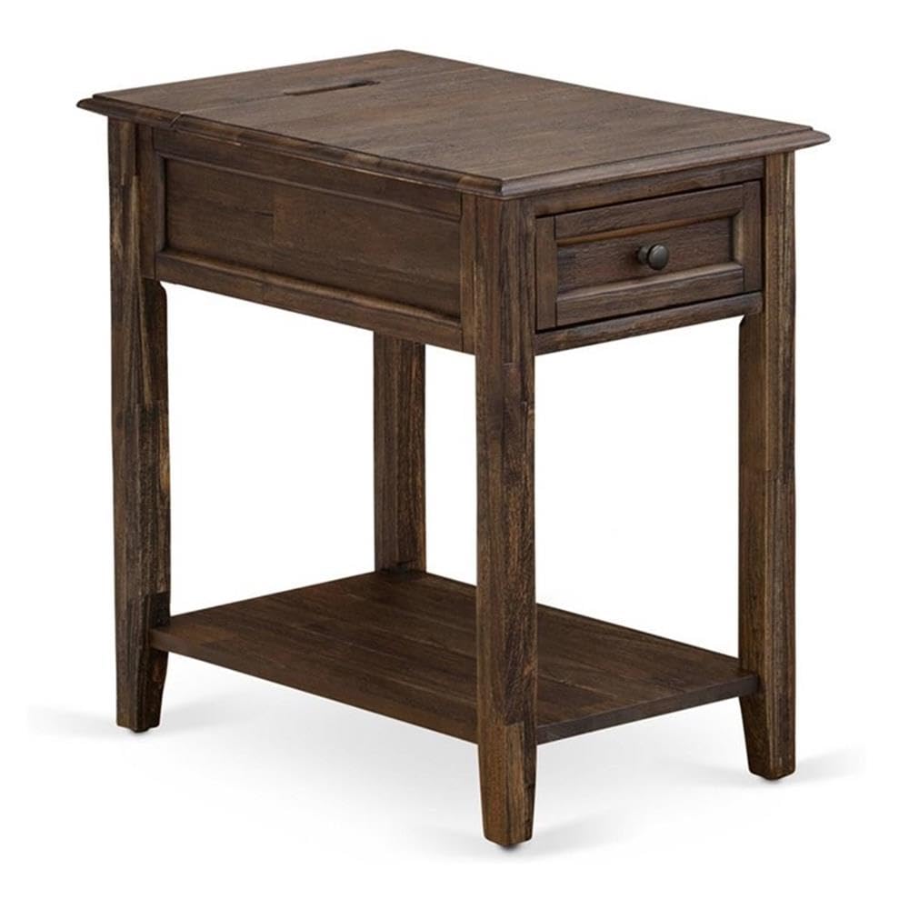East West Furniture DE-07-ET Denison Modern End Table - Rectangle Side Table with a Drawer for Bedroom, 24x19 Inch, Distressed Jacobean